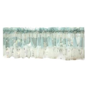 Green White Lace Door Curtain Doorway Short Curtain Flower Kitchen Half Curtain Partition Gauze Tier Cafe Curtain,59x15 inch