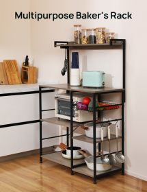 6-Tier Kitchen Storage Rack, Coffee Bar with Storage Basket, Microwave Oven Stand with 6 S-Hooks