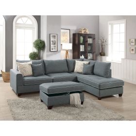 Fabric Reversible Sectional Sofa with Ottoamn in Steel Gray