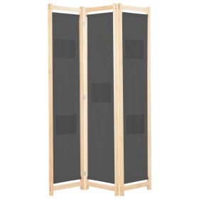 3-Panel Room Divider Gray 47.2"x66.9"x1.6" Fabric