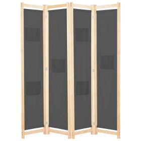 4-Panel Room Divider Gray 62.9"x66.9"x1.6" Fabric