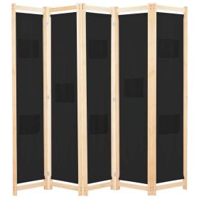 5-Panel Room Divider Black 78.7"x66.9"x1.6" Fabric