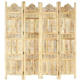 Hand carved 4-Panel Room Divider 63"x65" Solid Mango Wood