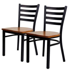 Set of 2 Kitchen Dining Chairs Wood Seat with Metal Legs Fully Assembled, Ladder Back