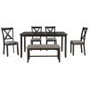 TREXM 6-Piece Kitchen Dining Table Set Wooden Rectangular Dining Table, 4 Fabric Chairs and Bench Family Furniture (Espresso)