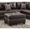 Faux Leather Reversible Sectional Sofa with Ottoman in Espresso