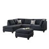 Polyfiber Reversible Sectional Sofa with Ottoamn in Black