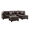 Faux Leather Reversible Sectional Sofa with Ottoman in Espresso