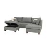 Fabric Reversible Sectional Sofa with Ottoamn in Steel Gray