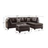 Faux Leather Reversible Sectional Sofa with Ottoman in Espresso