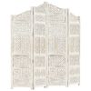 Hand carved 4-Panel Room Divider White 63"x65" Solid Mango Wood