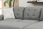 Reversible 3pc Sectional Sofa Set Light Grey Tufted Polyfiber Wood Legs Chaise Sofa Ottoman Pillows Cushion Couch