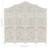 Hand carved 4-Panel Room Divider White 63"x65" Solid Mango Wood