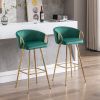 30 Inch Set of 2 Bar Stools,with Chrome Footrest and Base Velvet + Golden Leg Simple Bar Stool,GREEN