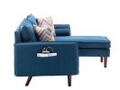 Mia Blue Sectional Sofa Chaise with USB Charger & Pillows