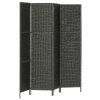 4-Panel Room Divider Black 60.6"x63" Water Hyacinth