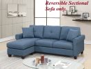 Blue Color Glossy Polyfiber Tufted Cushion Couch Sectional Sofa Chaise Living Room Furniture Reversible Sectionals Chaise