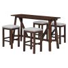 Modern 5-Piece Dining Table Set with Power Outlets,Bar Kitchen Table Set with Upholstered Stools, Easy Assemble, Walnut Table+Beige Stool