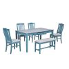 TOPMAX Mid-Century 6-Piece Wood Dining Table Set, Kitchen Table Set with Drawer, Upholstered Chairs and Bench, Antique Blue