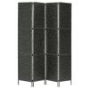 4-Panel Room Divider Black 60.6"x63" Water Hyacinth