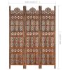 Hand carved 3-Panel Room Divider Brown 47.2"x65" Solid Mango Wood