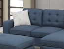 Reversible 3pc Sectional Sofa Set Navy Tufted Polyfiber Wood Legs Chaise Sofa Ottoman Pillows Cushion Couch