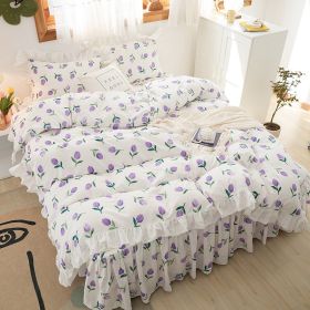 Small Floral Korean Version Bed Skirt Set Of Four Pieces (Option: Tulip-1.5m bed sheet style)