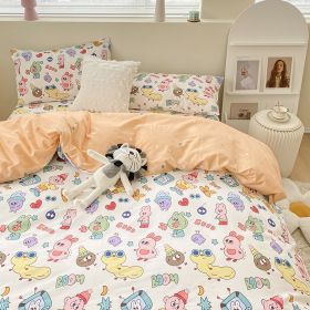 Four Piece Set Of Pure Cotton Bedding (Option: Kawaii-1.2m bed sheet style)