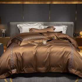 120 Pillow Cotton Four Piece Luxury Pure Cotton Duvet Cover (Option: Dark coffee-220x240cm)