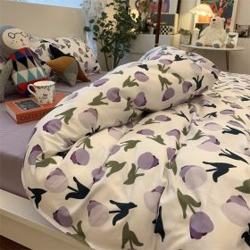 Double-piece Foggy Gray Quilt Cover Four-piece Bedding Sheet Dormitory Bed Three-piece Set (Option: Tulip-120cm)