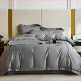 120 Pillow Cotton Four Piece Luxury Pure Cotton Duvet Cover (Option: Grey-200x230cm)