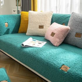 Lambswool Thickened Fleece Cushion Non-slip Leather Sofa Cover (Option: Lambswool Green-110X110CM)