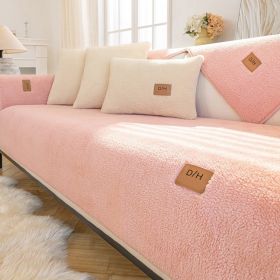 Lambswool Thickened Fleece Cushion Non-slip Leather Sofa Cover (Option: Lambswool Pink-110X110CM)