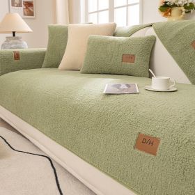 Lambswool Thickened Fleece Cushion Non-slip Leather Sofa Cover (Option: Lambswool Matcha-110X110CM)