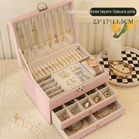 Three Layer Lockable Jewelry Storage Box (Option: Pink-Three layers)