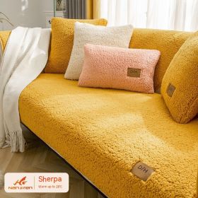 Lambswool Thickened Fleece Cushion Non-slip Leather Sofa Cover (Option: Lambswool Yellow-110X110CM)