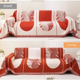 Chenille Sofa Cover Towel Four Seasons (Option: Feather Leaf Red-180X180cm)