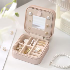 Jewelry Box Travel Portable With Mirror Ornament (Option: Nude Pink-10x10x5cm)