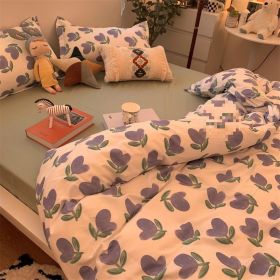 Double-piece Foggy Gray Quilt Cover Four-piece Bedding Sheet Dormitory Bed Three-piece Set (Option: Leaves Knob-120cm)