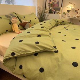 Double-piece Foggy Gray Quilt Cover Four-piece Bedding Sheet Dormitory Bed Three-piece Set (Option: Polka Dot Green-120cm)