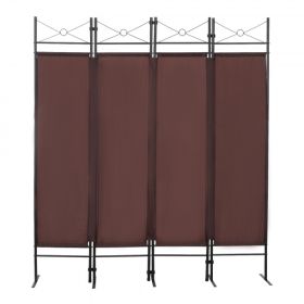 4-Panel Metal Folding Room Divider, 5.94Ft Freestanding Room Screen Partition Privacy Display for Bedroom, Living Room, Office (Color: Brown)