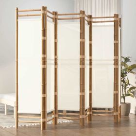 Folding 6-Panel Room Divider 94.5" Bamboo and Canvas (Color: Cream)