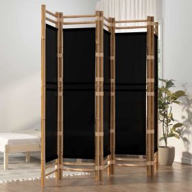 Folding 5-Panel Room Divider 78.7" Bamboo and Canvas (Color: Black)