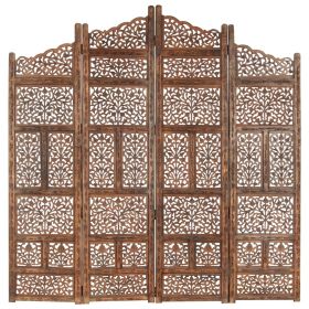 Hand carved 4-Panel Room Divider Brown 63"x65" Solid Mango Wood (Color: Brown)