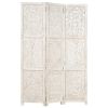 Hand carved 3-Panel Room Divider White 47.2"x65" Solid Mango Wood