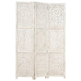 Hand carved 3-Panel Room Divider White 47.2"x65" Solid Mango Wood (Color: White)