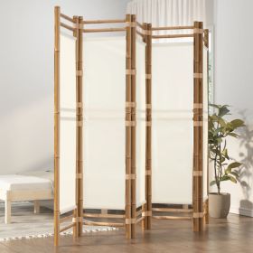 Folding 5-Panel Room Divider 78.7" Bamboo and Canvas (Color: Cream)