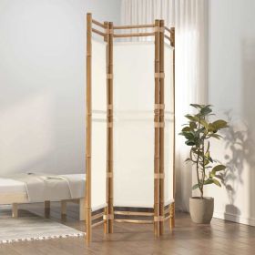 Folding 3-Panel Room Divider 47.2" Bamboo and Canvas (Color: Cream)