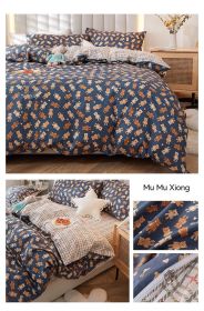 Korean Style Pure Cotton Bedding Set Of Four Pieces (Option: Wooden bear-1.2m bed sheet style)