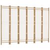 Folding 6-Panel Room Divider 94.5" Bamboo and Canvas